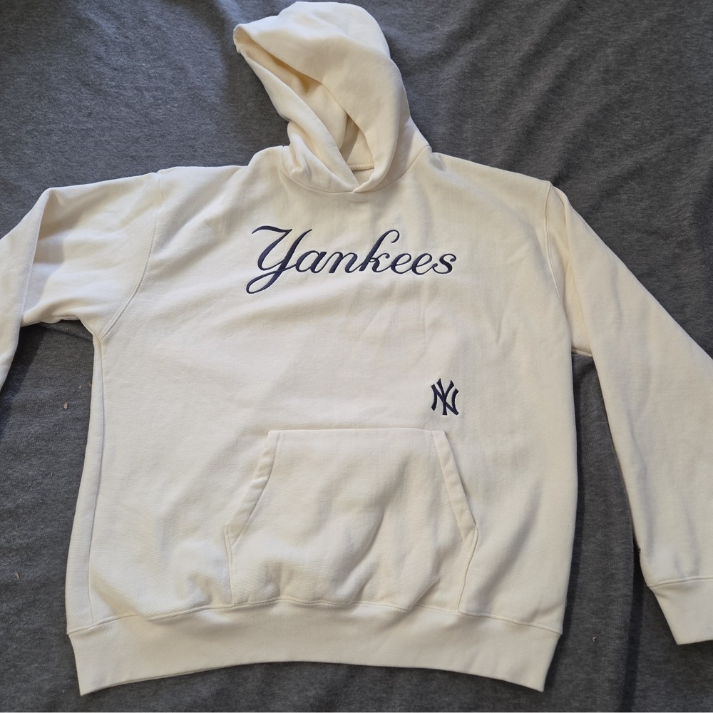 NY Yankees '47 Sweatshirt  Mens X Large Cream Embroidered Hoodie NWOT